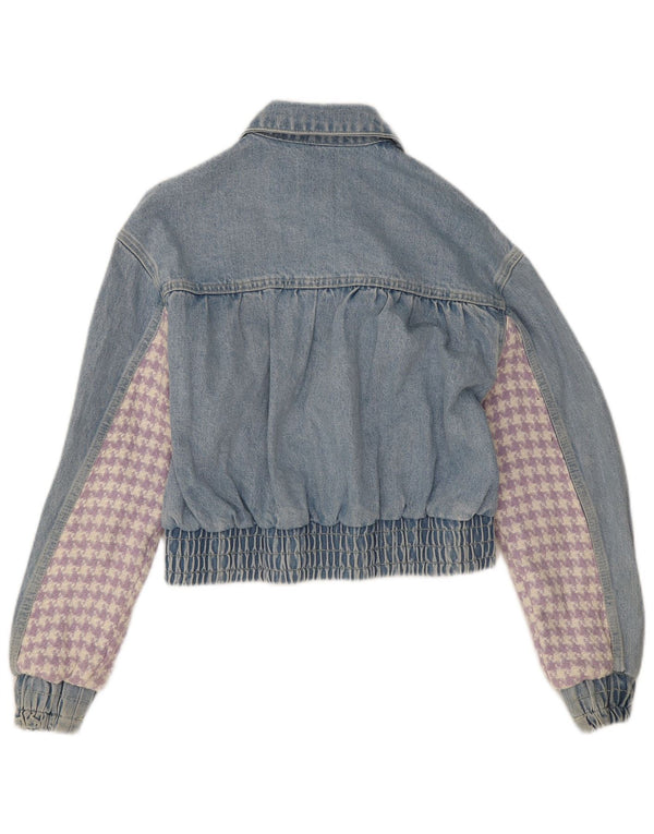 Zara Mujer Crop Denim Chaqueta UK 10 Small Azul Patchwork