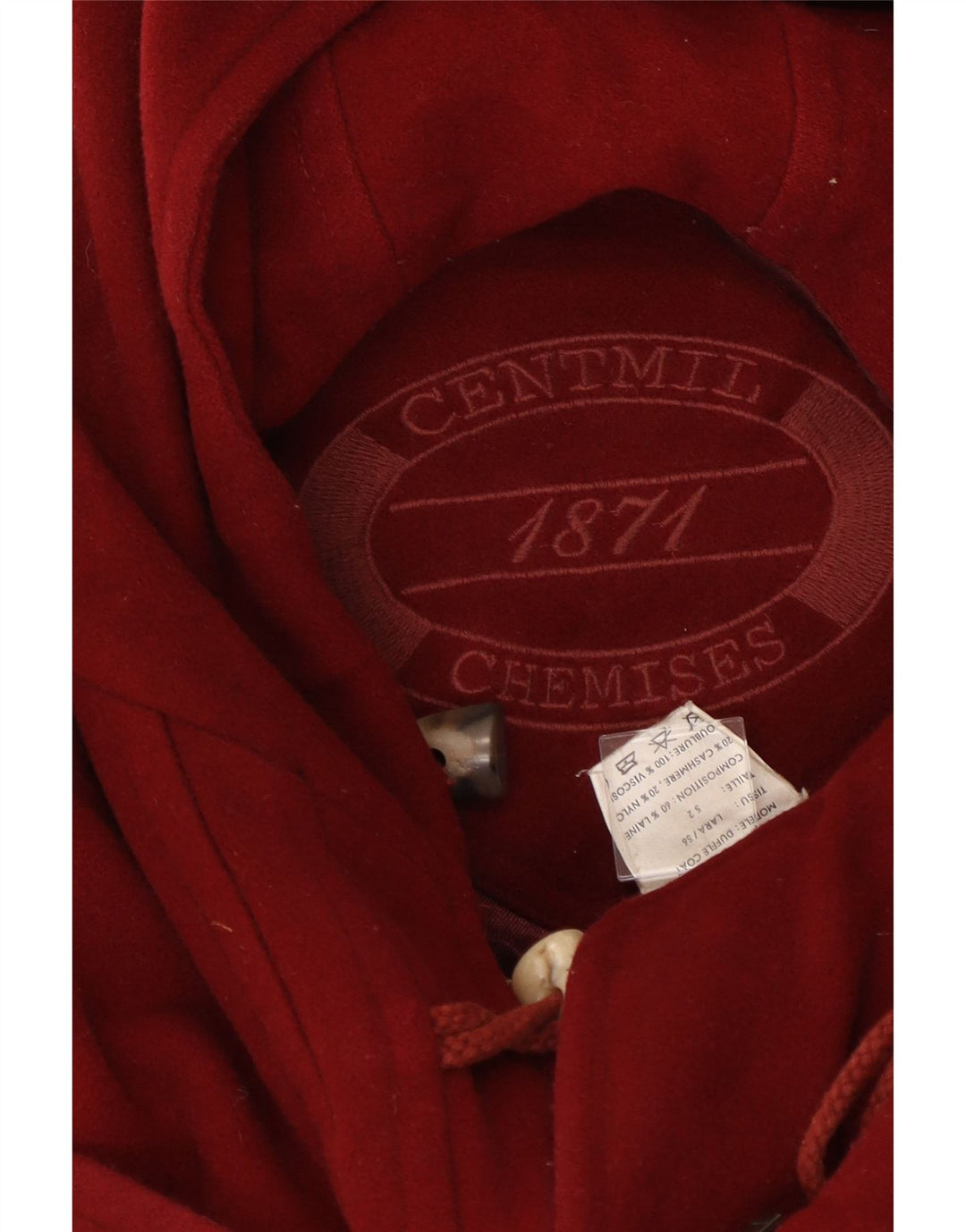 Vintage mujer con capucha Duffle abrigo IT 52 2XL lana roja