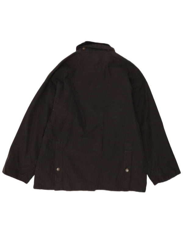 Vintage hombres holgado ajuste chaqueta de algodón encerado Reino Unido 36 pequeño algodón negro