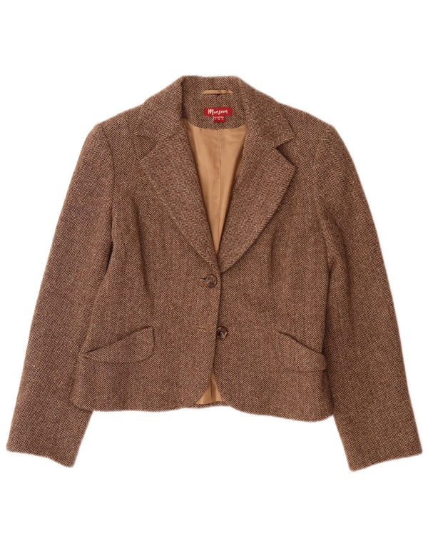 Monsoon Chaqueta tipo blazer de 2 botones para mujer UK 42 Lana en espiga marrón medio