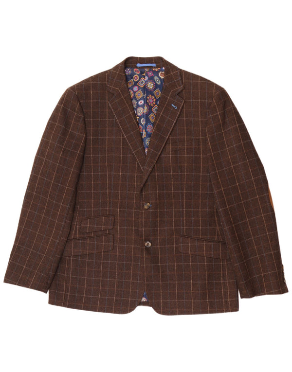 Harvey & Jones Chaqueta tipo blazer de corte regular para hombre UK 46 3XL Marrón a cuadros