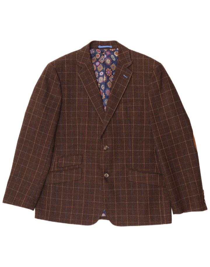 Harvey & Jones Chaqueta tipo blazer de corte regular para hombre UK 46 3XL Marrón a cuadros