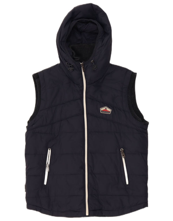 Superdry Chaleco acolchado con capucha para hombre UK 42 XL Poliéster azul marino