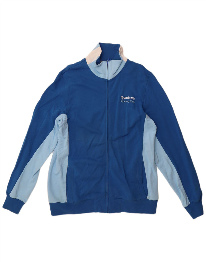 Reebok - Chaqueta de chándal con gráfico para hombre, talla grande, algodón azul color block