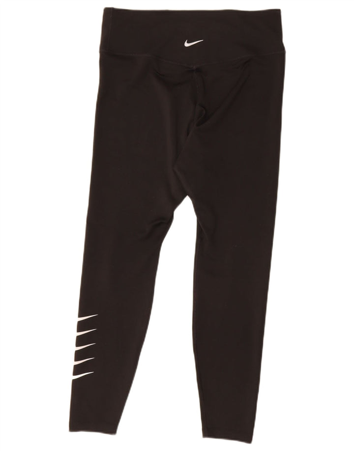 NIKE Womens Dri Fit Graphic Crop Leggings UK 14 Medium Black