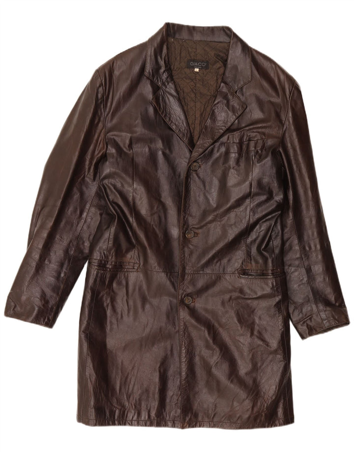 VINTAGE Abrigo de cuero para hombre IT 54 2XL Cuero marrón