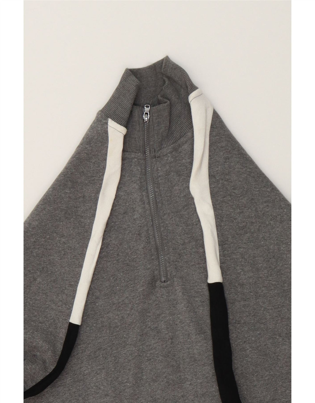 REEBOK Womens Zip Neck Sweatshirt Jumper UK 14 Medium Grey Colourblock Vintage Reebok and Second-Hand Reebok from Messina Hembry 