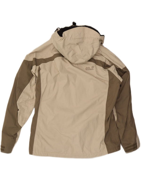 JACK WOLFSKIN Chaqueta impermeable con capucha para mujer UK 46 Large Beige Colourblock