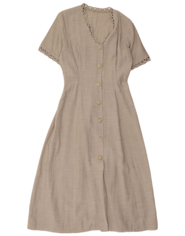 Vestido largo vintage de manga corta para mujer UK 42 Gris medio