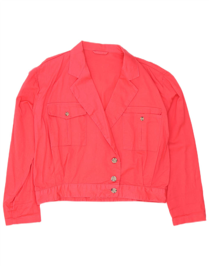 Vintage mujer 3 botones Blazer chaqueta Reino Unido 16 algodón rosa grande