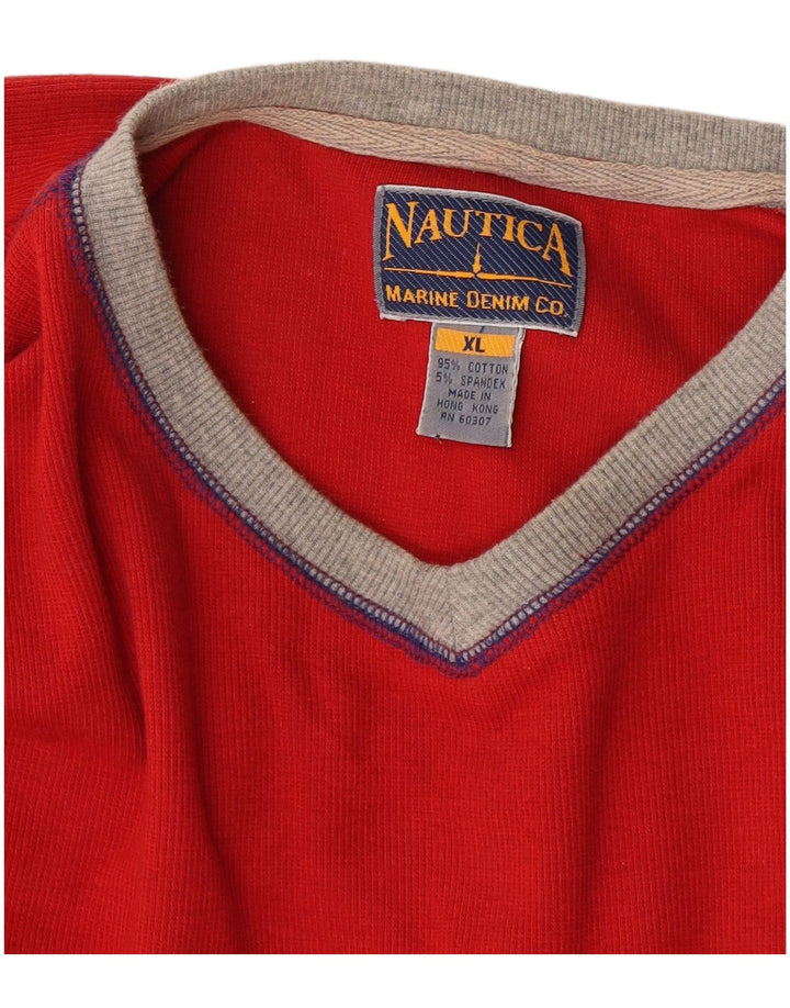 Nautica Camiseta Hombre Manga Larga XL Algodón Rojo