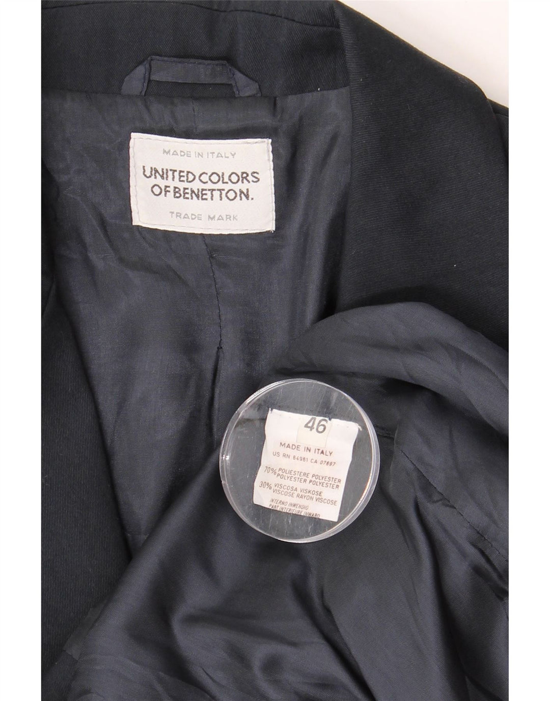 BENETTON Chaqueta tipo blazer de 2 botones para mujer IT 46 Grande Poliéster azul marino