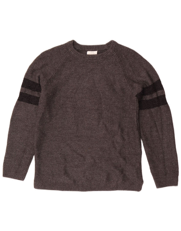 Zara Suéter gráfico con cuello barco para niños 11-12 años Acrílico a rayas gris