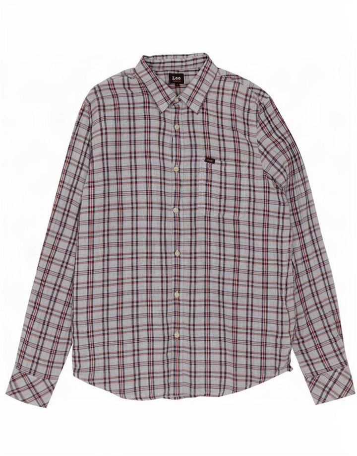 Camisa Lee para hombre de algodón a cuadros grises grandes