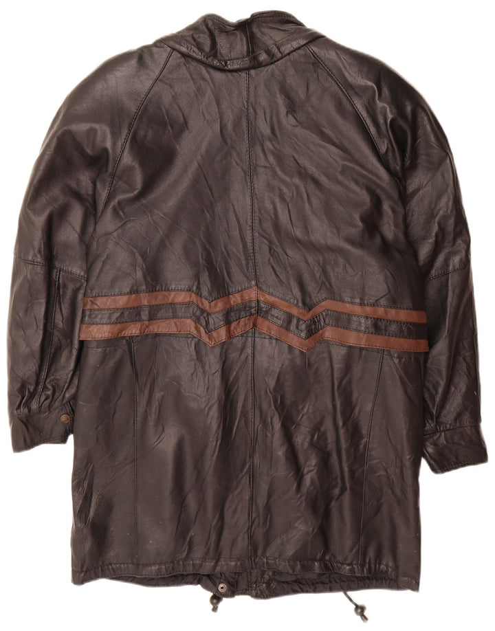 Vintage mujer cuero abrigo Reino Unido 16 grande negro colorblock