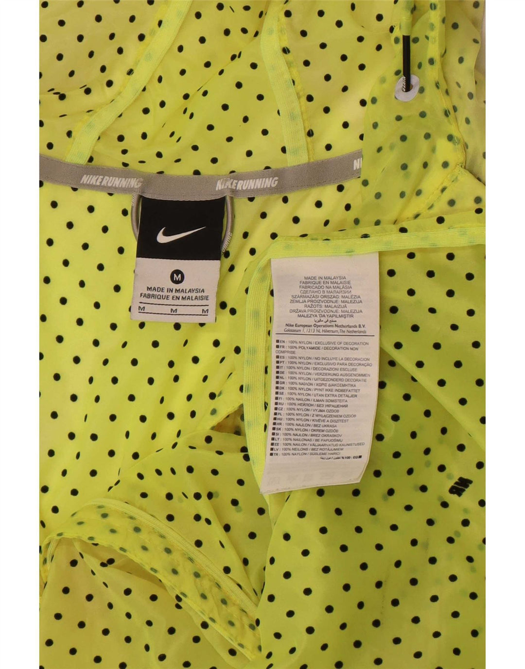 Nike - Chaqueta impermeable con capucha para mujer, talla 40, talla mediana, color amarillo manchado