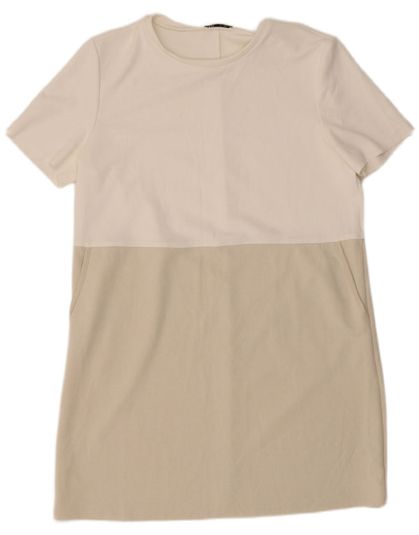 Zara Mujer Vestido Camiseta ES 40 XL Blanco Colorblock