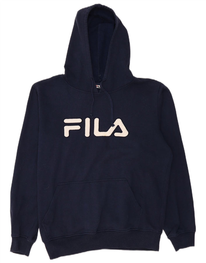 FILA Jersey con capucha gráfica para hombre, tamaño grande, algodón azul marino