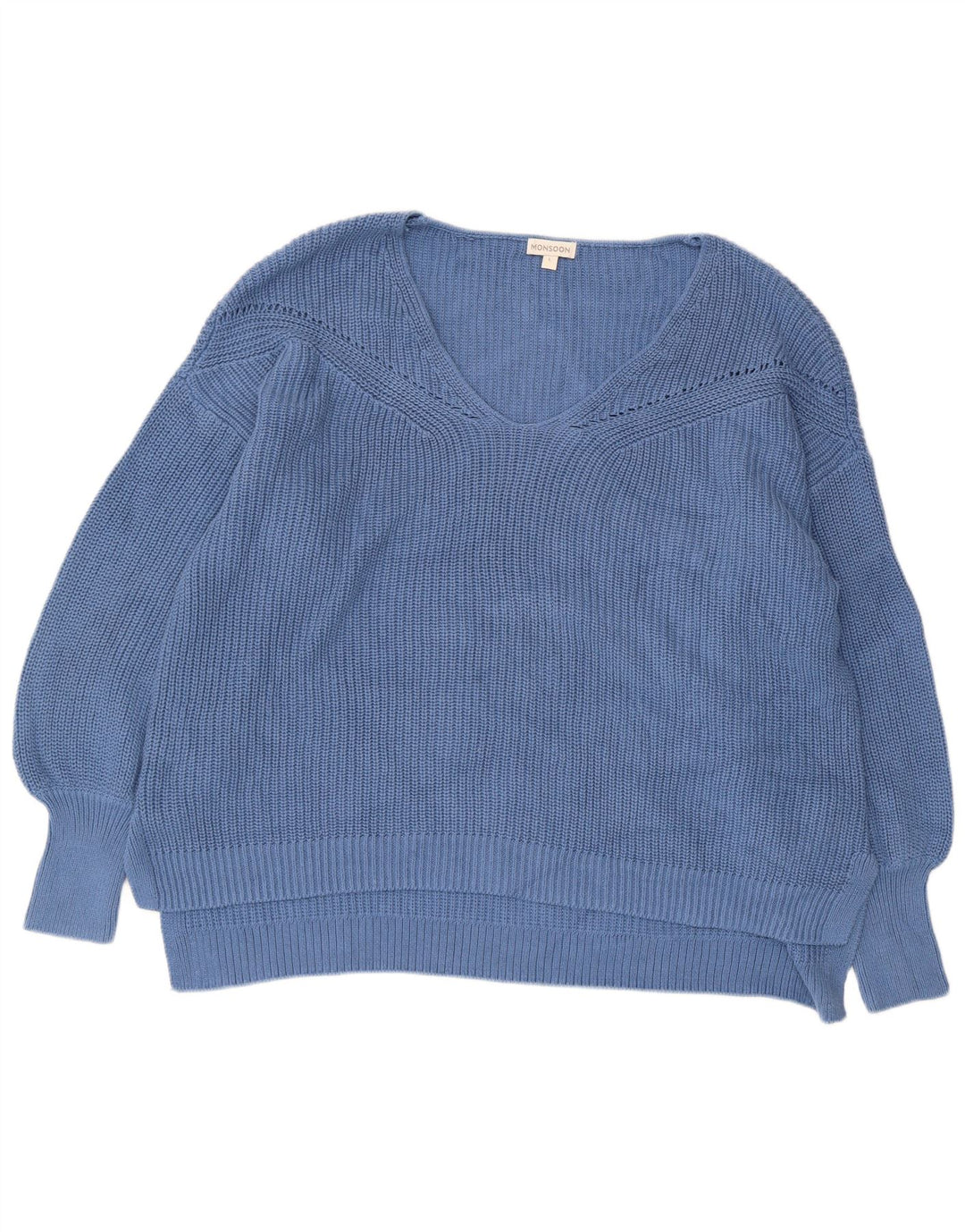 Monsoon Jersey extragrande con cuello en V para mujer UK 46 Algodón azul grande