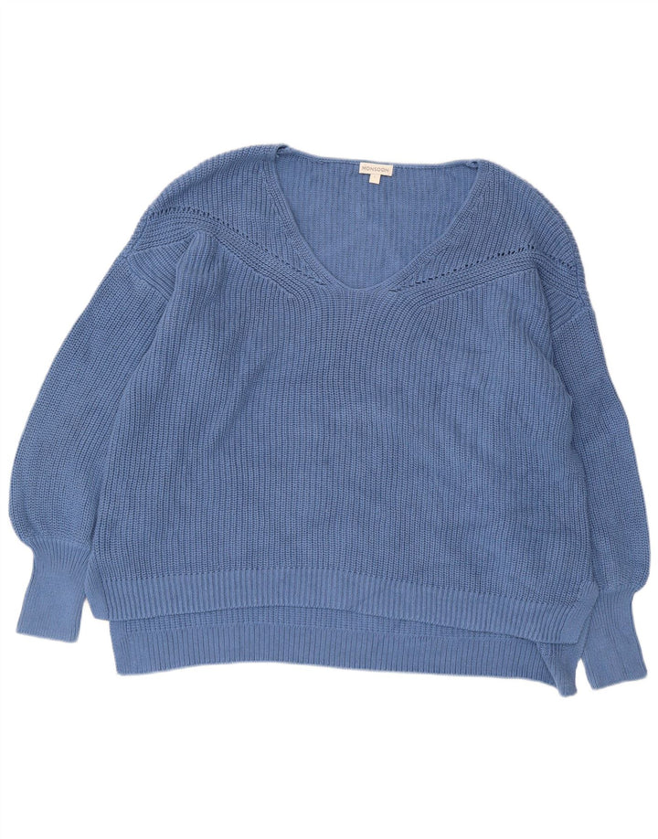 Monsoon Jersey extragrande con cuello en V para mujer UK 46 Algodón azul grande