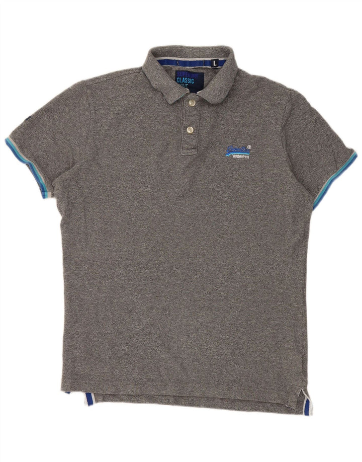 Superdry Polo para hombre de algodón moteado gris grande