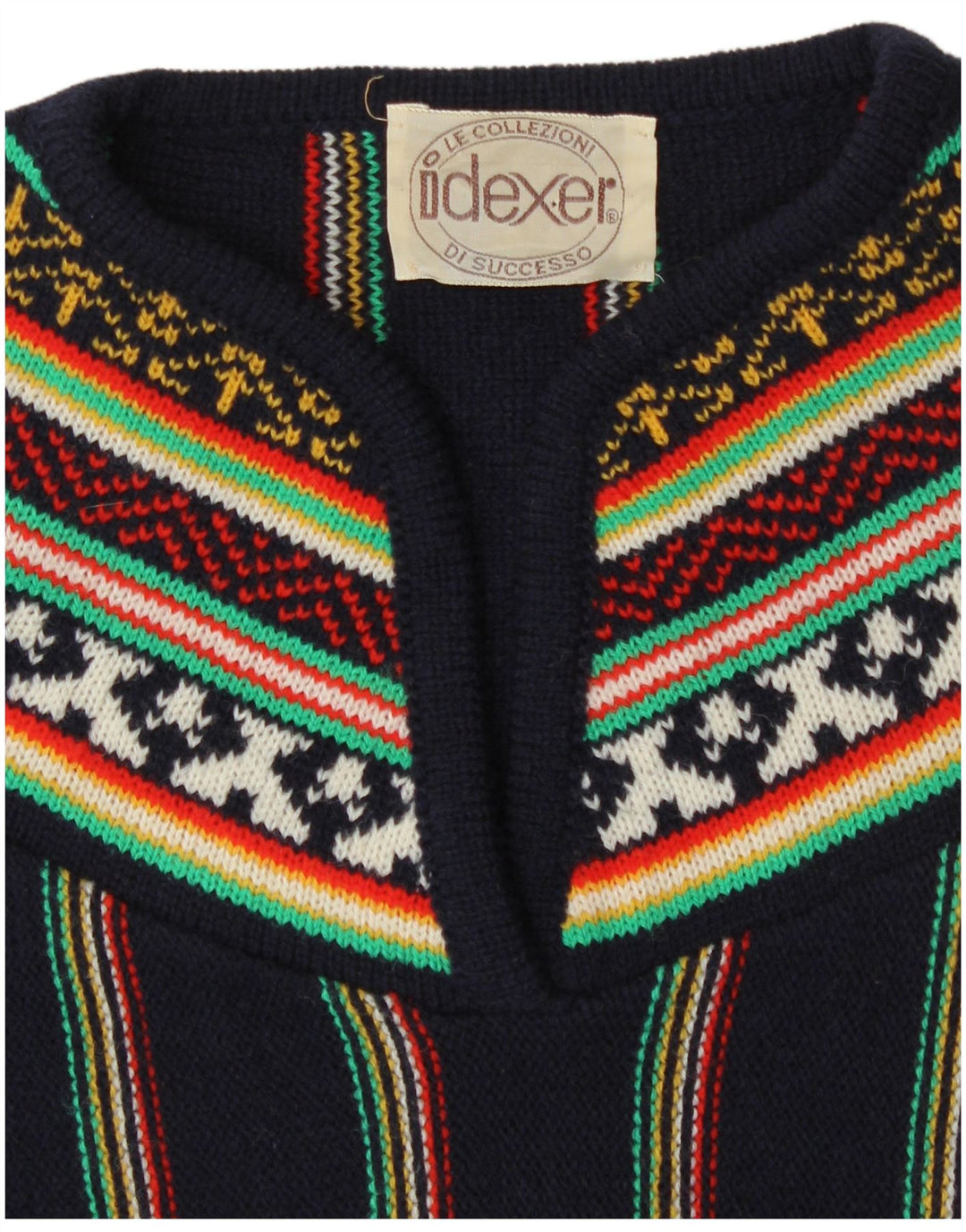 Vintage mujer V-cuello jumper suéter Reino Unido 12 medio azul marino rayas retro