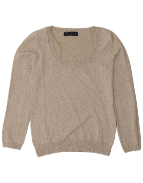 Zara Mujer Jersey De Cuello Barco Jersey UK 40 XL Beige