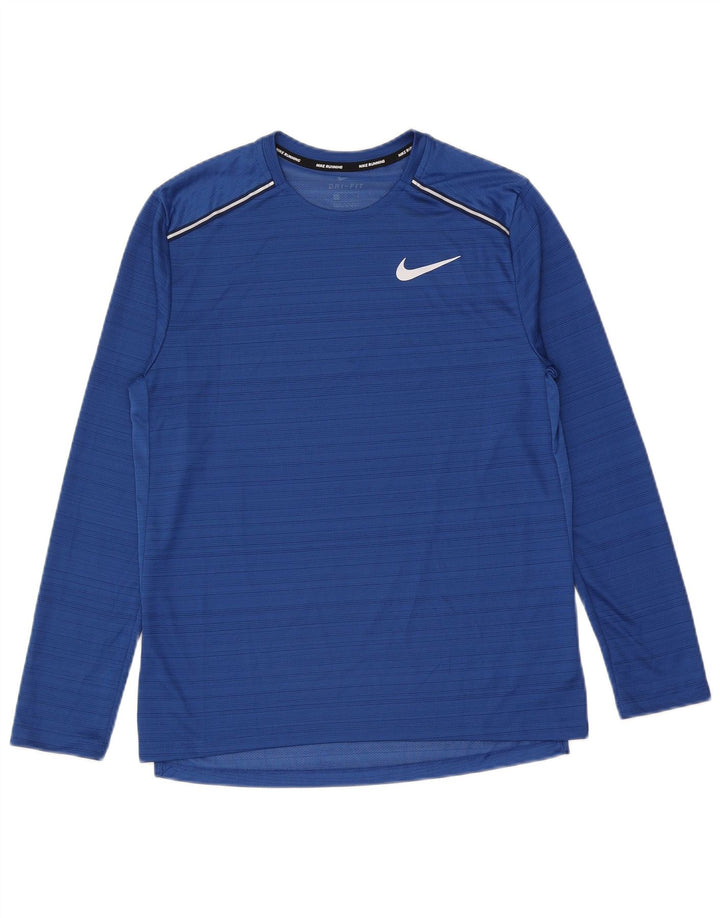 Camiseta Nike Dri Fit para hombre de manga larga de poliéster a rayas azul medio
