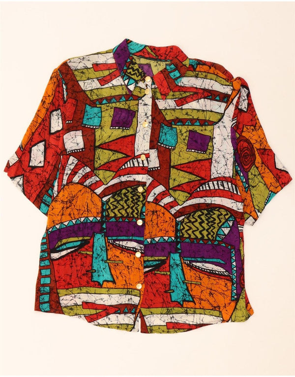 VINTAGE Blusa camisa mujer Reino Unido 16 Grande multicolor geométrico