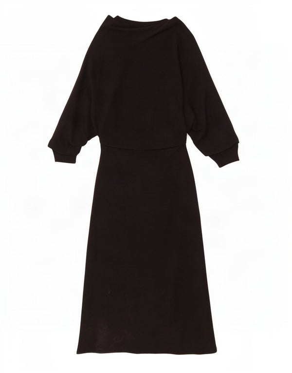 Zara Vestido largo de manga larga para mujer UK 8 Small Viscosa negra