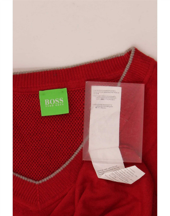 Hugo Boss Jersey con cuello en V para hombre, talla grande, poliacrílico rojo