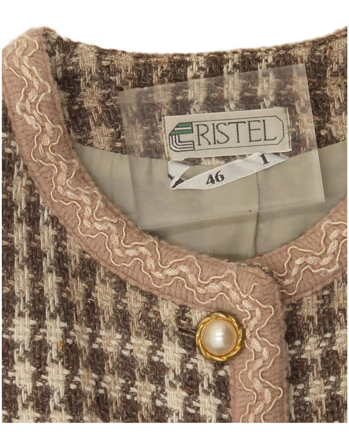 Vintage mujer 4 botones Blazer chaqueta IT 46 grande marrón Houndstooth