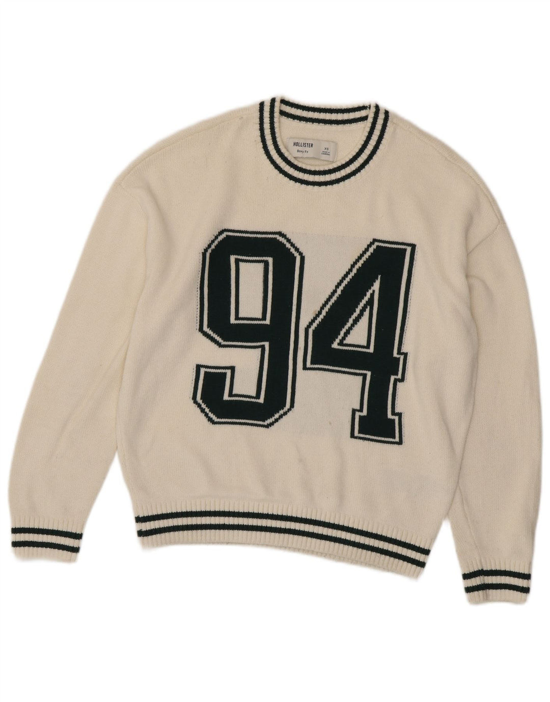 HOLLISTER Suéter tipo jersey cuadrado extragrande con cuello redondo para mujer UK 6 XS Off White