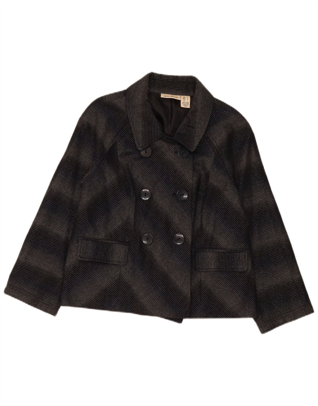 Dkny Chaqueta tipo blazer con doble botonadura para mujer Reino Unido 40 Grande Gris Chevron Acrílico