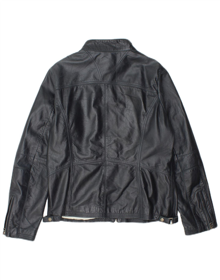 Chaqueta de cuero vintage para mujer IT 48 XL cuero azul marino