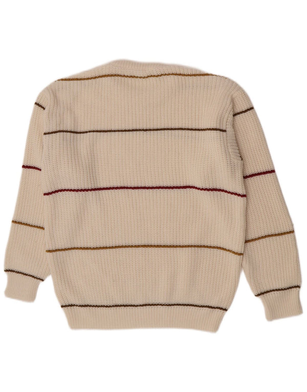 Vintage hombres cuello redondo jersey suéter medio apagado blanco rayas acrílico