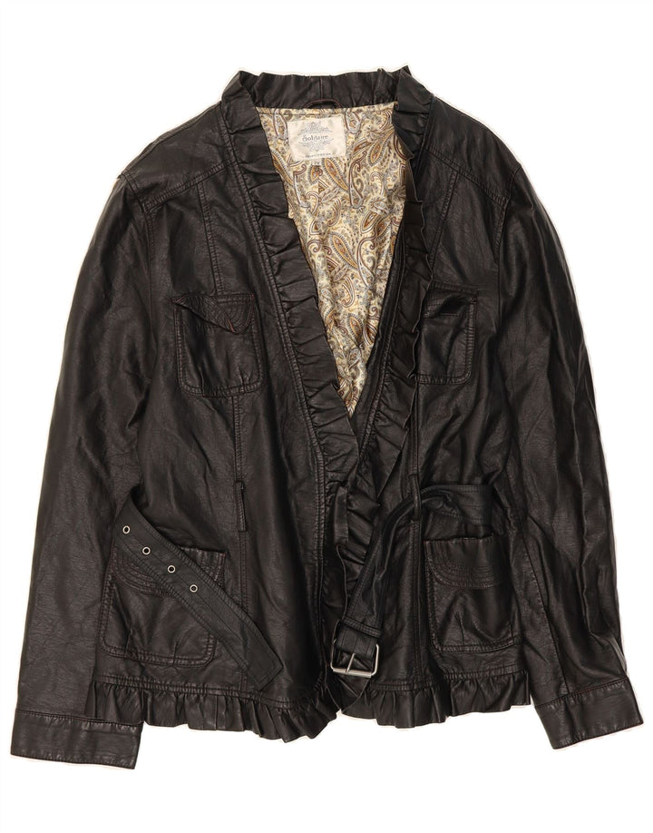 VINTAGE Womens Faux Leather Jacket UK 20 2XL Black Polyurethane Vintage Vintage and Second-Hand Vintage from Messina Hembry 