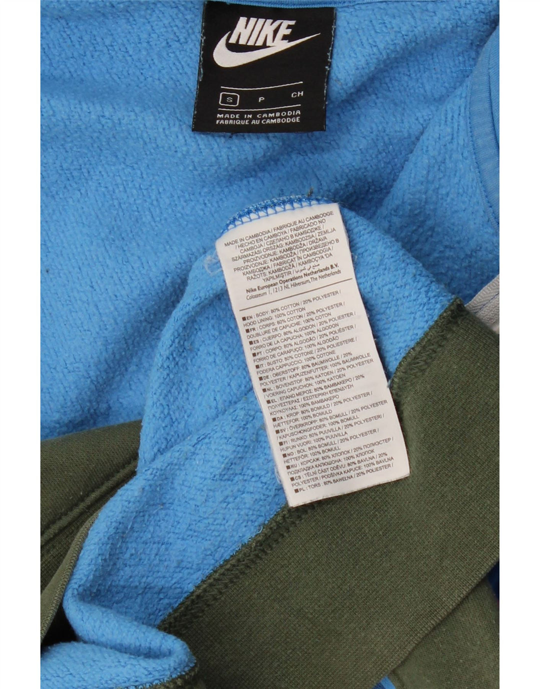 NIKE Jersey con capucha y cuello con cremallera para hombre, talla pequeña, algodón color block azul