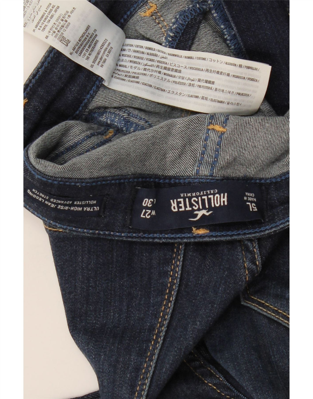 HOLLISTER Jeans ajustados de talle alto para mujer US 5 Small W27 L30 Azul marino