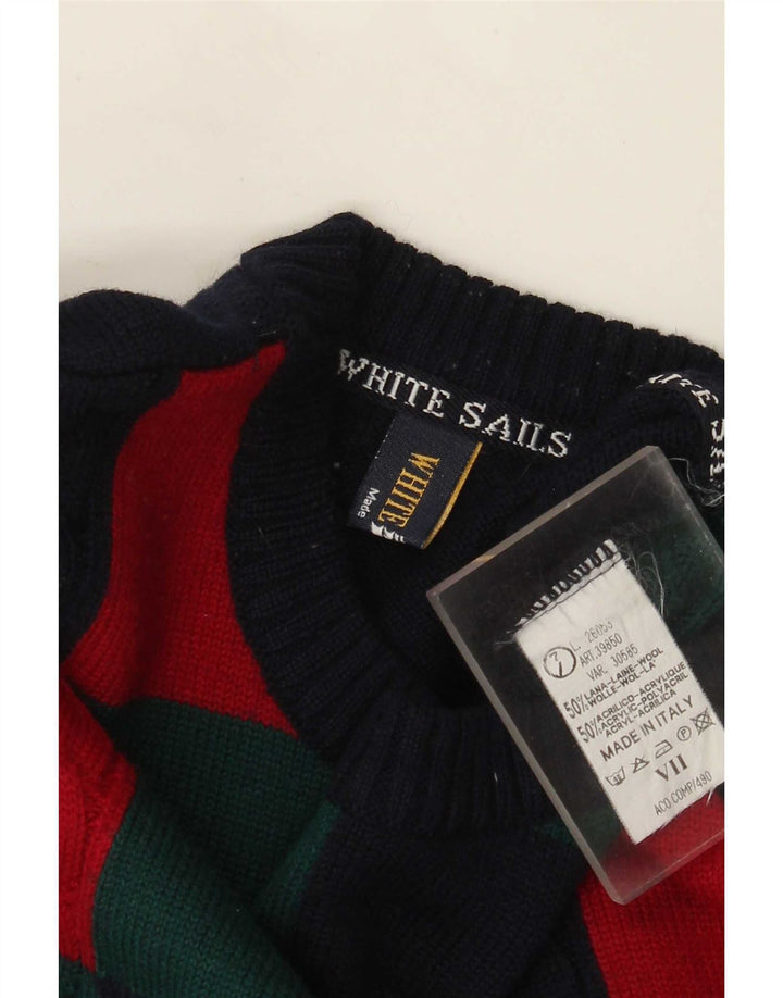 White Sails Jersey De Cuello Redondo Para Hombre De Lana Color Block Azul Marino Grande