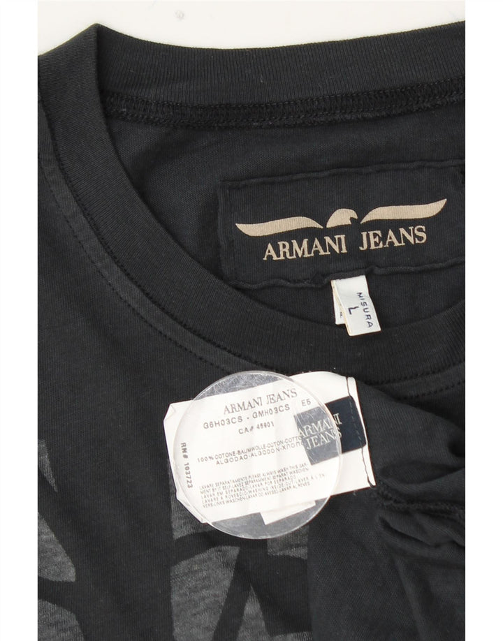 ARMANI JEANS Camiseta gráfica para hombre Top grande de algodón negro