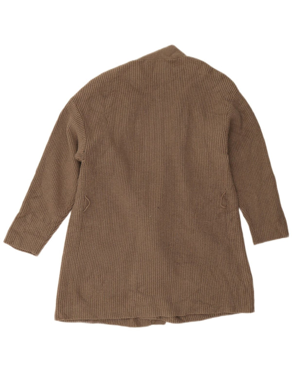Zara Mujer Suéter Cárdigan Abierto Largo De Gran Tamaño UK 10 Small Marrón