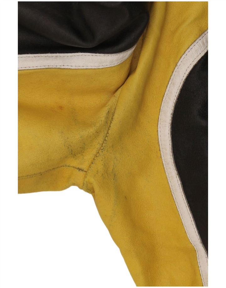 VINTAGE Chaqueta Racer de cuero para hombre IT 48 Cuero en bloque de color negro medio