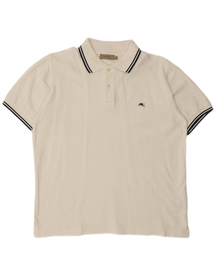 SEVENTY Polo para hombre de algodón blanco roto mediano