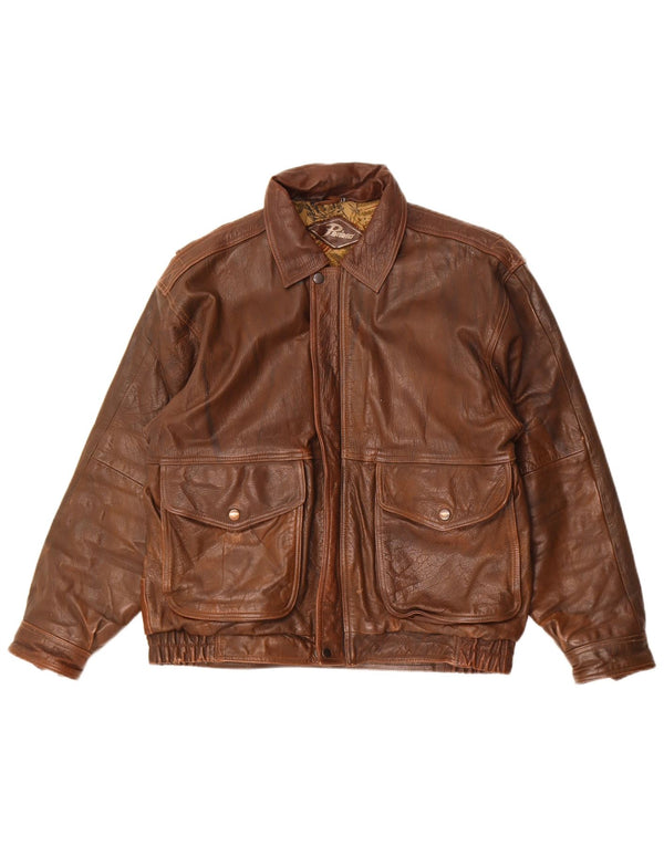 Paviano Chaqueta de cuero holgada para hombre UK 36 Small Brown Leather