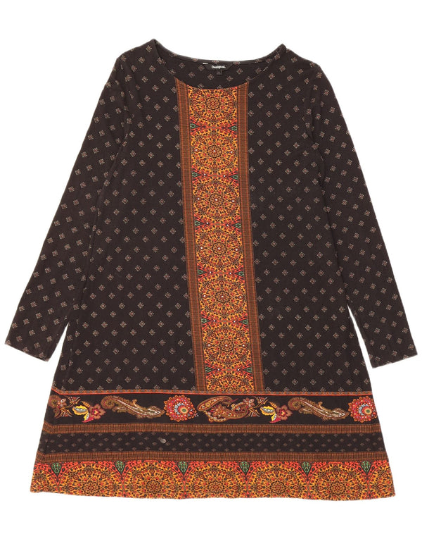 DESIGUAL Vestido acampanado de manga larga con estampado gráfico para mujer UK 44 Large Black Paisley