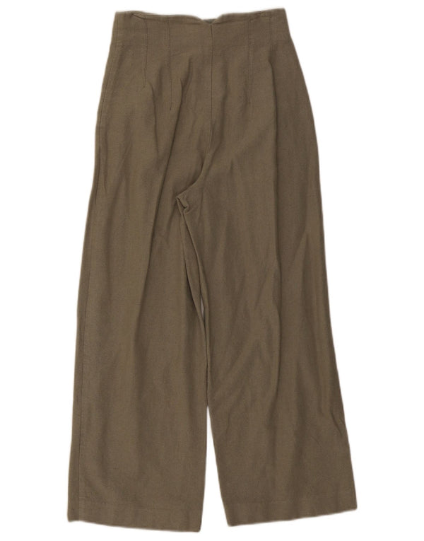 Zara Mujer Pantalones Cortos De Pierna Ancha Y Cintura Alta XS W24 L25 Algodón Caqui
