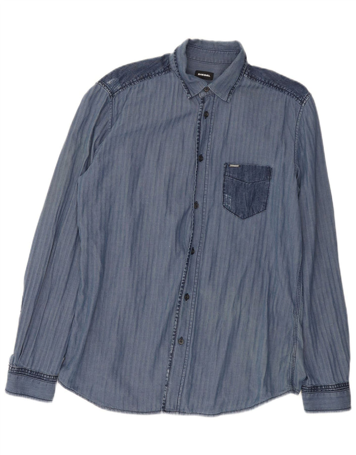 Camisa Diesel Hombre Grande Azul Marino Espiga Algodón
