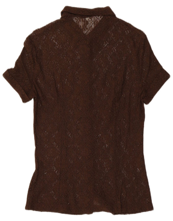 Dolce & Gabbana Blusa camisera de encaje de manga corta para mujer EU 32 XS Marrón