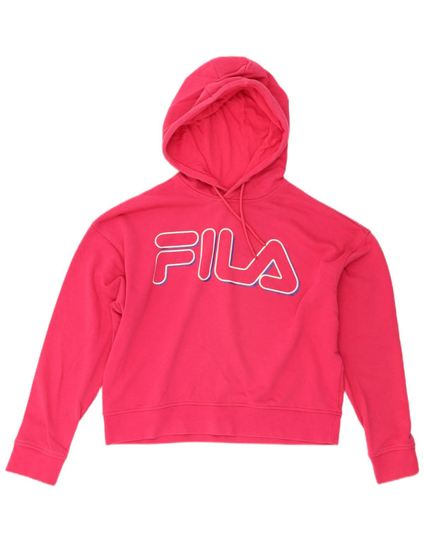 Fila Mujer Crop Graphic Oversize Sudadera con capucha Jumper UK 6 XS Algodón Rosa